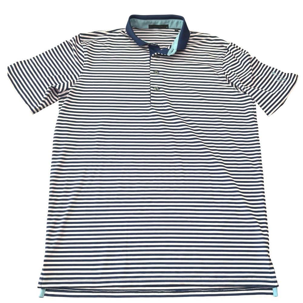 Greyson Performance Golf Polo Shirt Mens Medium Navy Pink Striped Athletic
